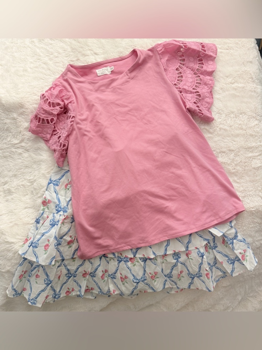 Shop the Mint Pink Eyelet Sleeve Top & Floral & Bow Skort Sz 12/14 EUC